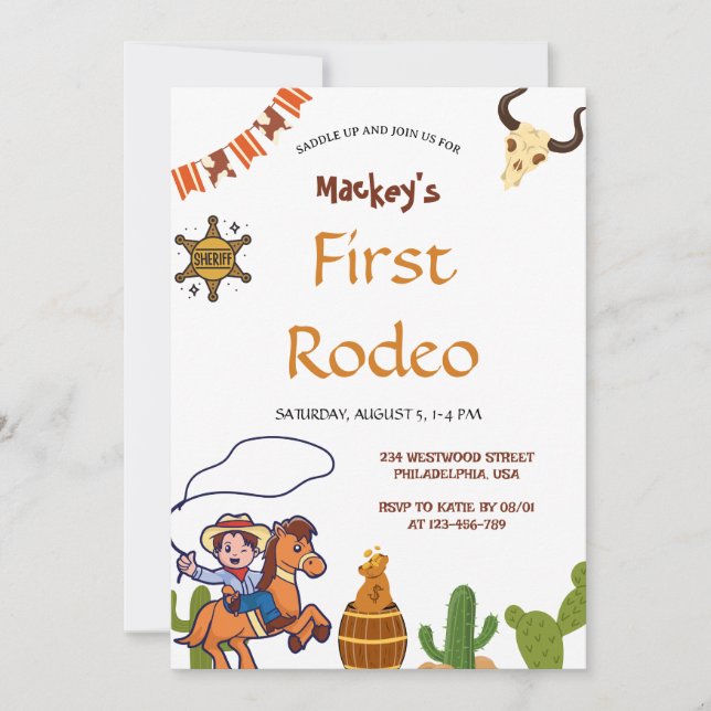 Convite Western First Rodeo Wild West Cowboy Blue Birthday (Frente)