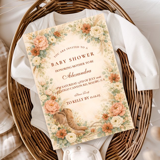 Convite Western Floral Cowgirl Baby Shower (Criador carregado)