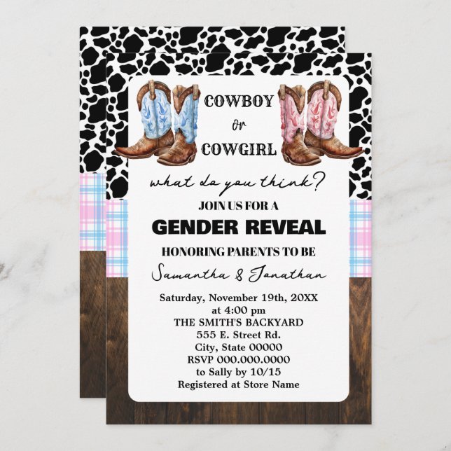 Convite Western Gender Reveed Country Boots (Frente/Verso)