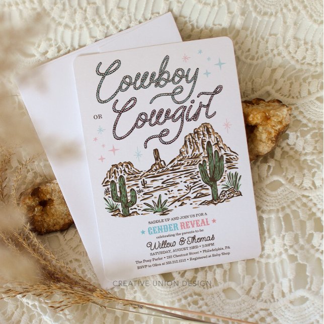 Convite Western Gender Revement Chá Cowboy ou Cowgirl (gender reveal invitation)