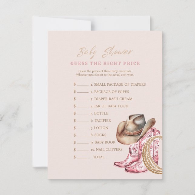 Convite  Western Guess the Price Baby Shower Game card (Frente)