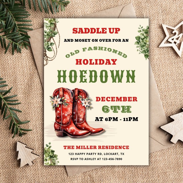 Convite Western Holiday Hoedown, cowboy de Natal (Criador carregado)