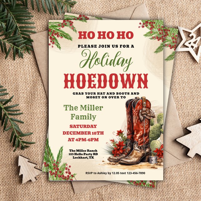 Convite Western Holiday Hoedown, cowboy de Natal (Criador carregado)
