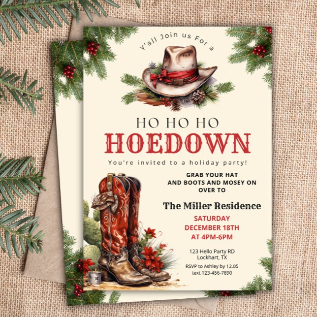 Convite Western Holiday Hoedown, cowboy de Natal (Criador carregado)