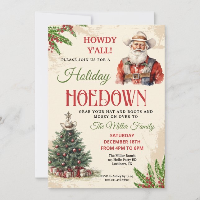 Convite Western Holiday Hoedown Invite, Papais noeis De Co (Frente)