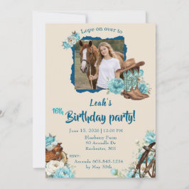 Convite Western Horse Floral Birthday Invitation – Cream