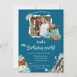 Convite Western Horse Floral Birthday Invitation – Navy