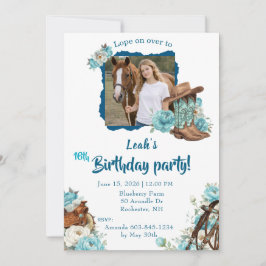 Convite Western Horse Floral Birthday Invitation – White