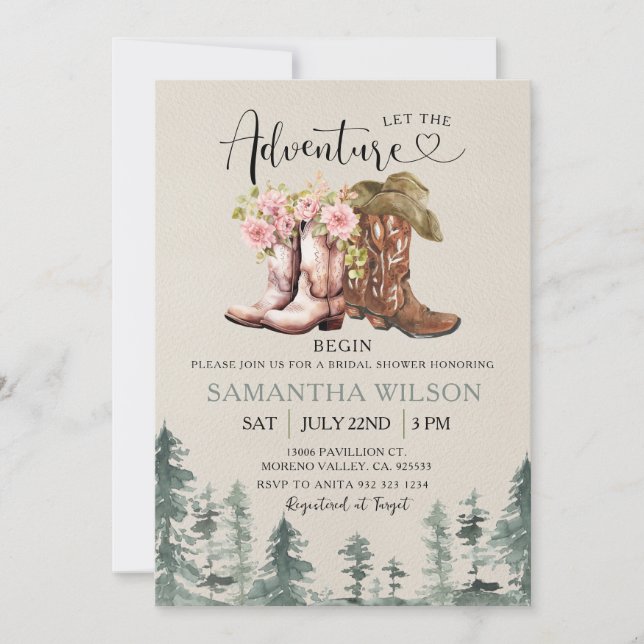 Convite Western Let the Adventure Begin Bridal Shower (Frente)