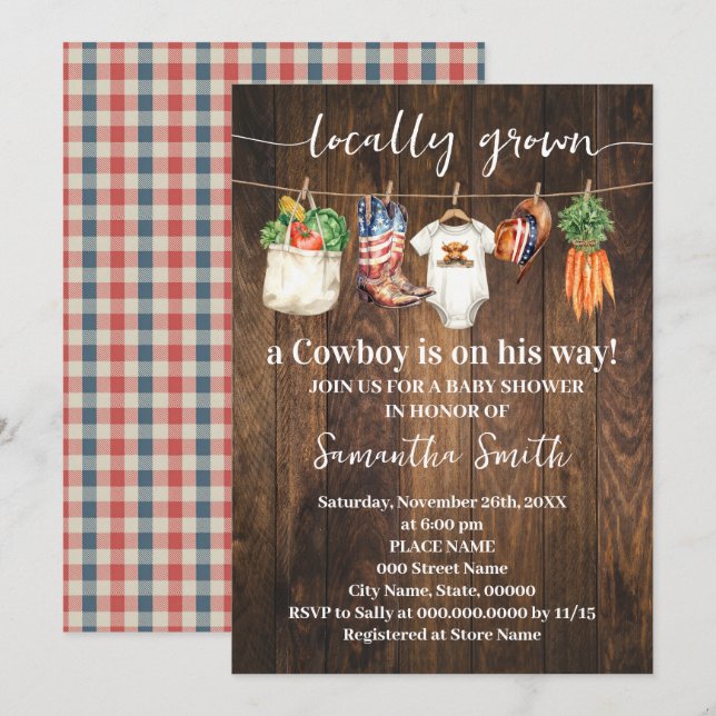 Convite Western Locally Grown Patriotic Baby Shower (Frente/Verso)