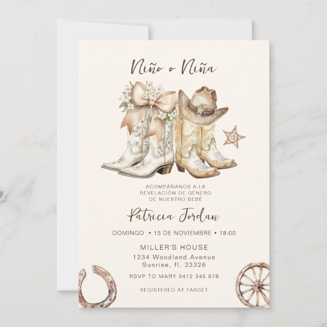 Convite Western Niño Niña - Revisão Espanhola de Gênero (Frente)