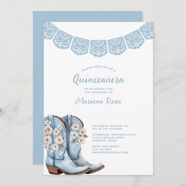 Convite Western Papel Picado Quinceanera Festa de aniversá (Frente/Verso)