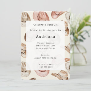 Convite Western Pink Cream Cowgirl Hats Aniversário