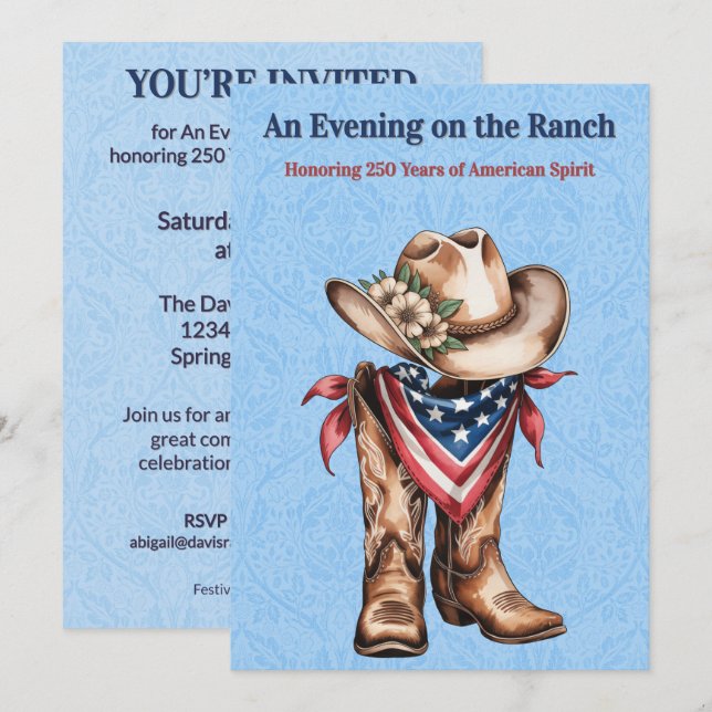 Convite Western Ranch Spirit Patriotic US 250 Celebration (Frente/Verso)