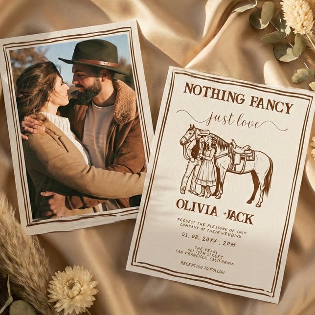 Convite Western Retro Funky Hand Drawn Photo Wedding (Criador carregado)