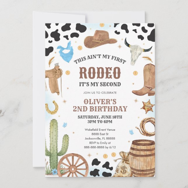 Convite Western Rodeo Cowboy Second Rodeo 2nd Birthday (Frente)
