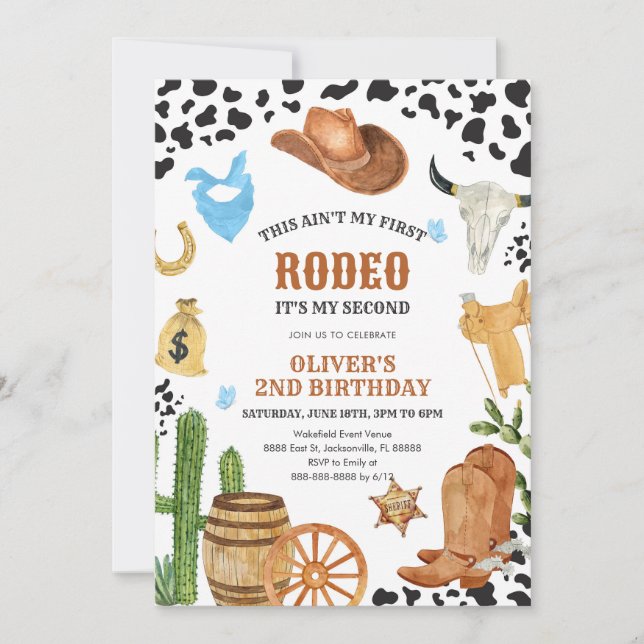 Convite Western Rodeo Cowboy Second Rodeo 2nd Birthday (Frente)