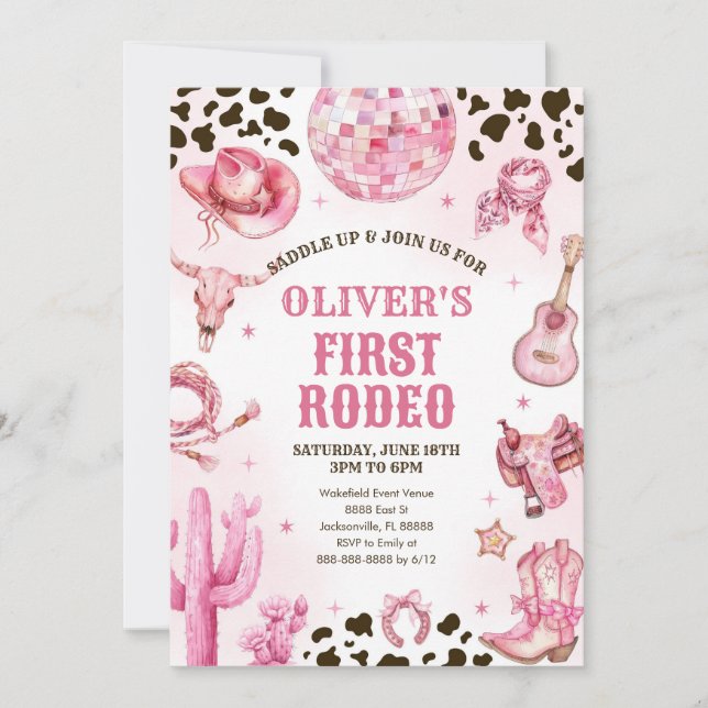 Convite Western Rodeo Cowgirl First Rodeo 1st Birthday (Frente)