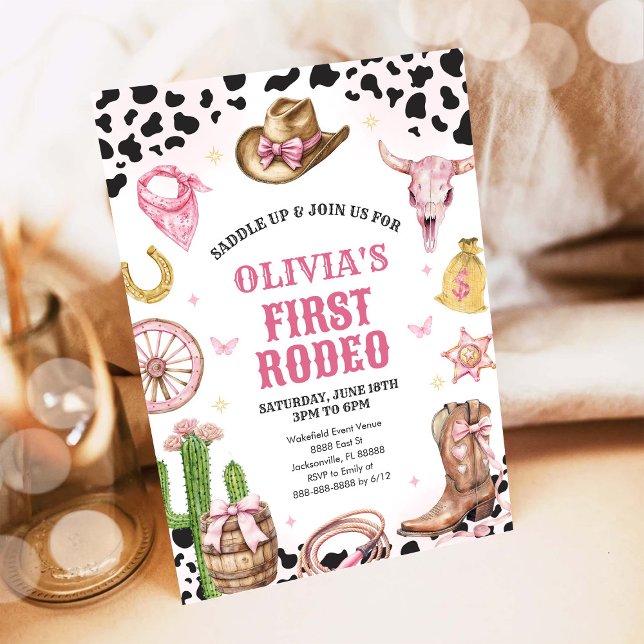 Convite Western Rodeo Cowgirl First Rodeo 1st Birthday (Criador carregado)