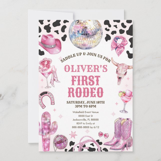 Convite Western Rodeo Cowgirl First Rodeo 1st Birthday (Frente)