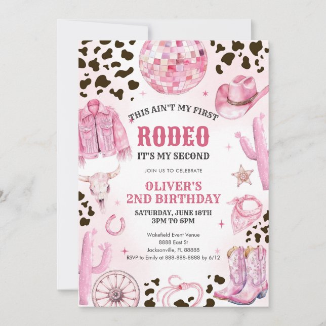 Convite Western Rodeo Cowgirl Second Rodeo 2nd Birthday (Frente)