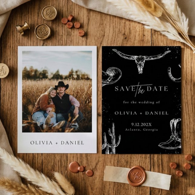 Convite Western Rustic Country cowboy Photo Save The Date (Criador carregado)