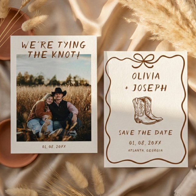 Convite Western Rustic Cowboy Boots Photo Save the Date (Criador carregado)