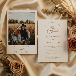 Convite Western Rustic Cowboy Hat Photo Wedding