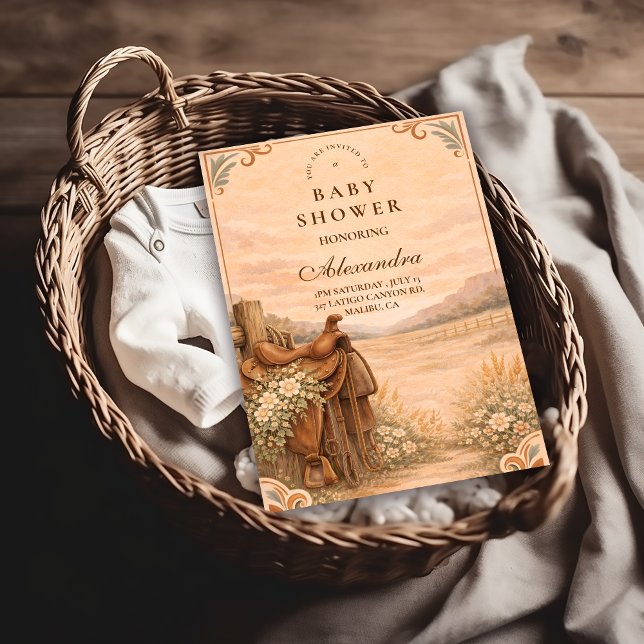 Convite Western Saddle Wildflower Baby Shower (Criador carregado)