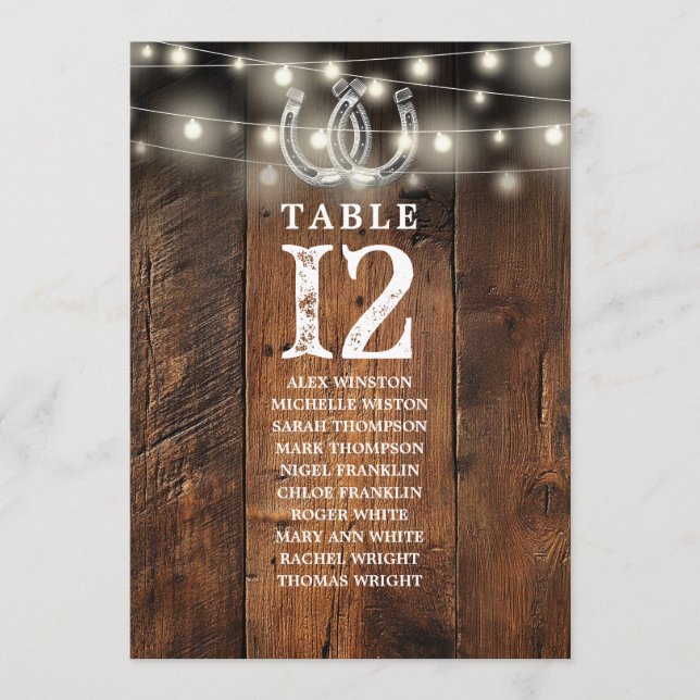 Convite Western String Lights Table Number Seating Chart (Frente)