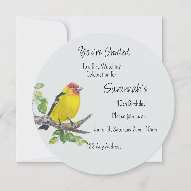 Convite Western Tanager Bird Birdwatcher Birthday (Frente)