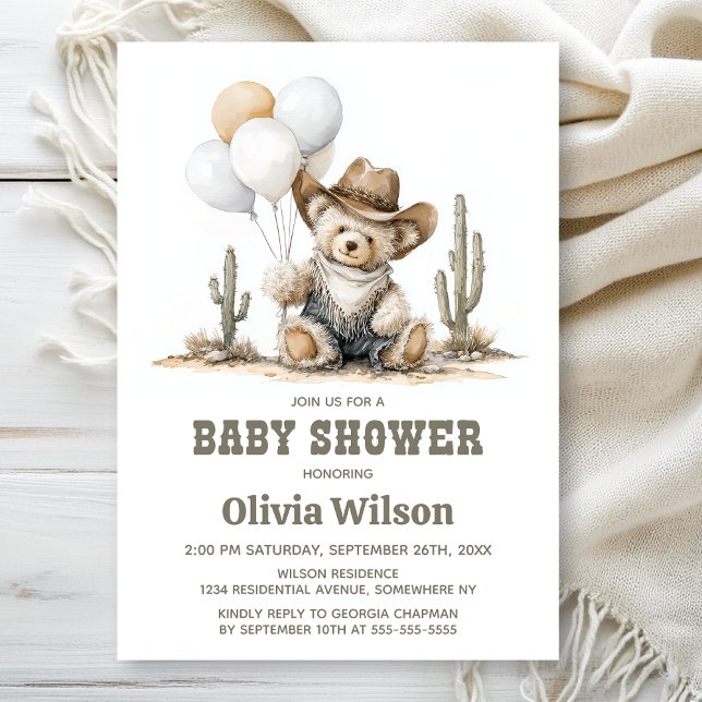 Convite Western Teddy Bear Baby Shower Invitation (Criador carregado)