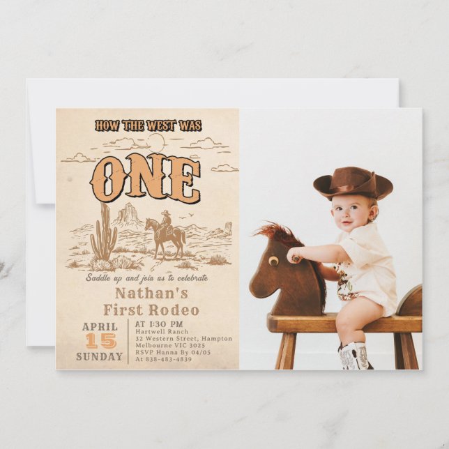 Convite Western Vintage Rodeo 1st Birthday Invitation  (Frente)
