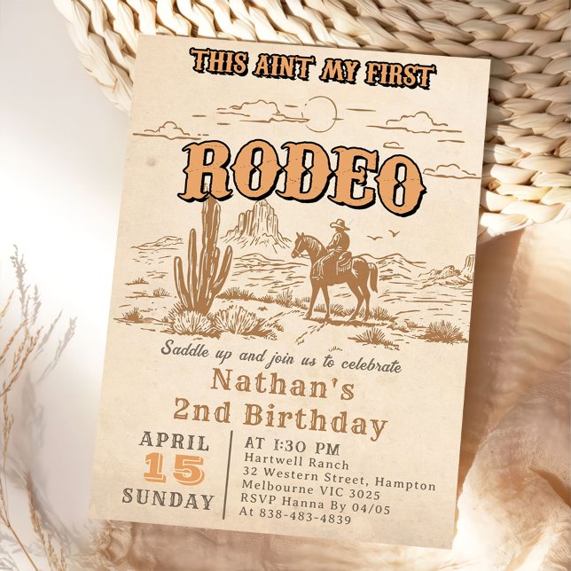 Convite Western Vintage Rodeo 2nd Birthday Invitation  (Criador carregado)