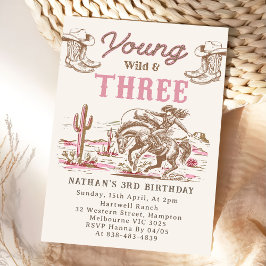 Convite Western Vintage Rodeo 3rd Birthday Invitation 
