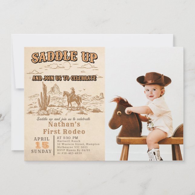 Convite Western Vintage Rodeo Birthday Invitation (Frente)