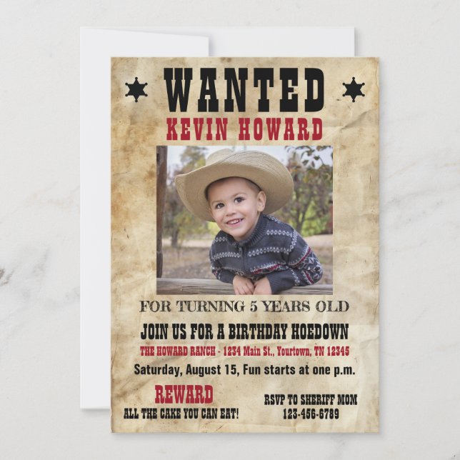 Convite Western Wanted Poster Birthday (Frente)