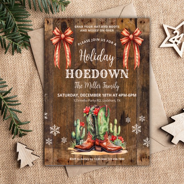 Convite Western Xmas, Holiday Hoedown Invite, Boots do Cow (Criador carregado)