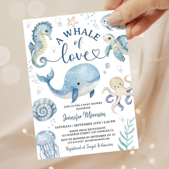 Convite Whale Of Love Boy Baby Shower Invitation  (Criador carregado)