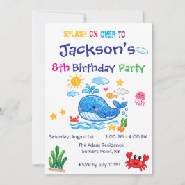 Convite Whale Theme Summer Kids Birthday Invitation Card