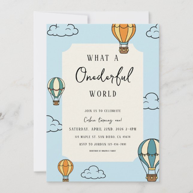 Convite What a Onederful World Birthday Party Invitation (Frente)