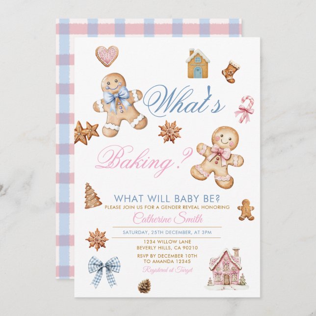 Convite What’s Baking Gingerbread Gender Reveal Invitation (Frente/Verso)