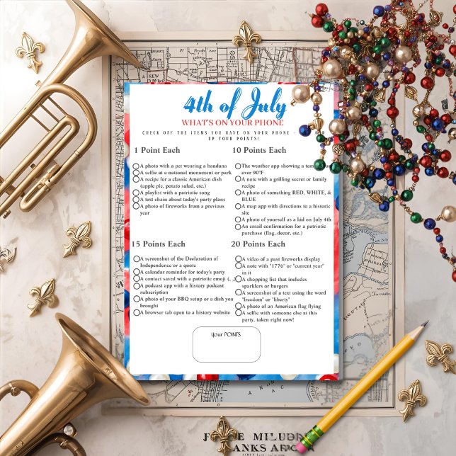 Convite What’s in Your Phone? 4th of July Game Beads card (What’s in Your Phone? 4th of July Game Beads card)