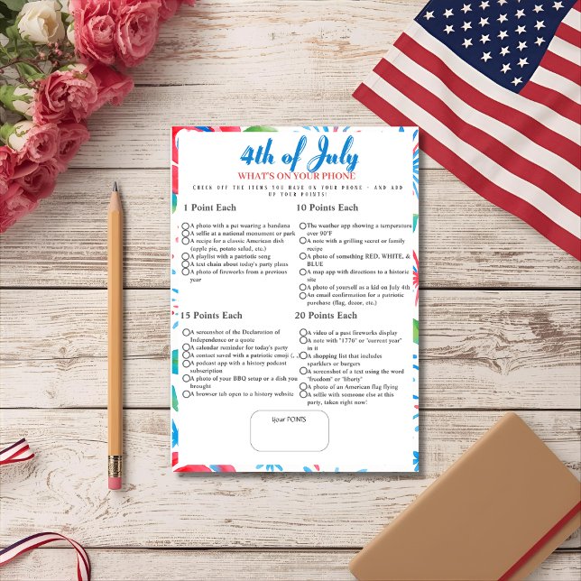 Convite What’s in Your Phone? 4th of July Game card (What’s in Your Phone? 4th of July Game card)