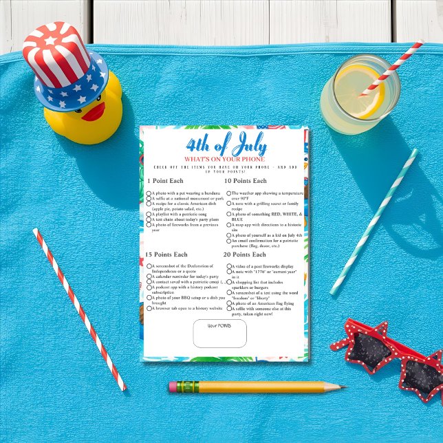 Convite What’s in Your Phone? 4th of July Game pool card (What’s in Your Phone? 4th of July Game pool card)