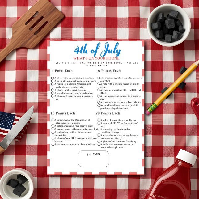 Convite What’s in Your Phone? 4th of July Game Red card (What’s in Your Phone? 4th of July Game Red card)