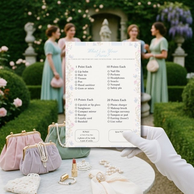 Convite What’s in Your Purse? Romantic Floral Game (What’s in Your Purse? Romantic Floral Game)