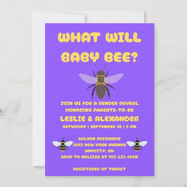 Convite What Will Baby Bee Gender Reveal (Frente)