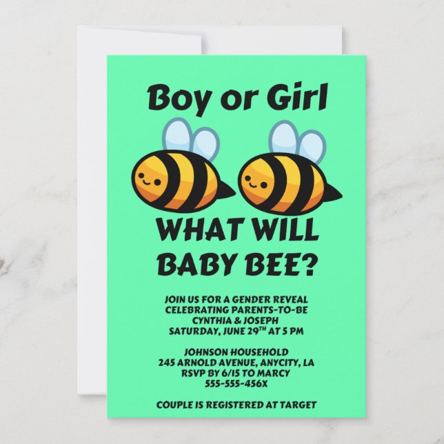 Convite What Will Baby Bee Gender Reveal (Frente)