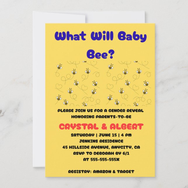 Convite What Will Baby Bee Gender Reveal  (Frente)